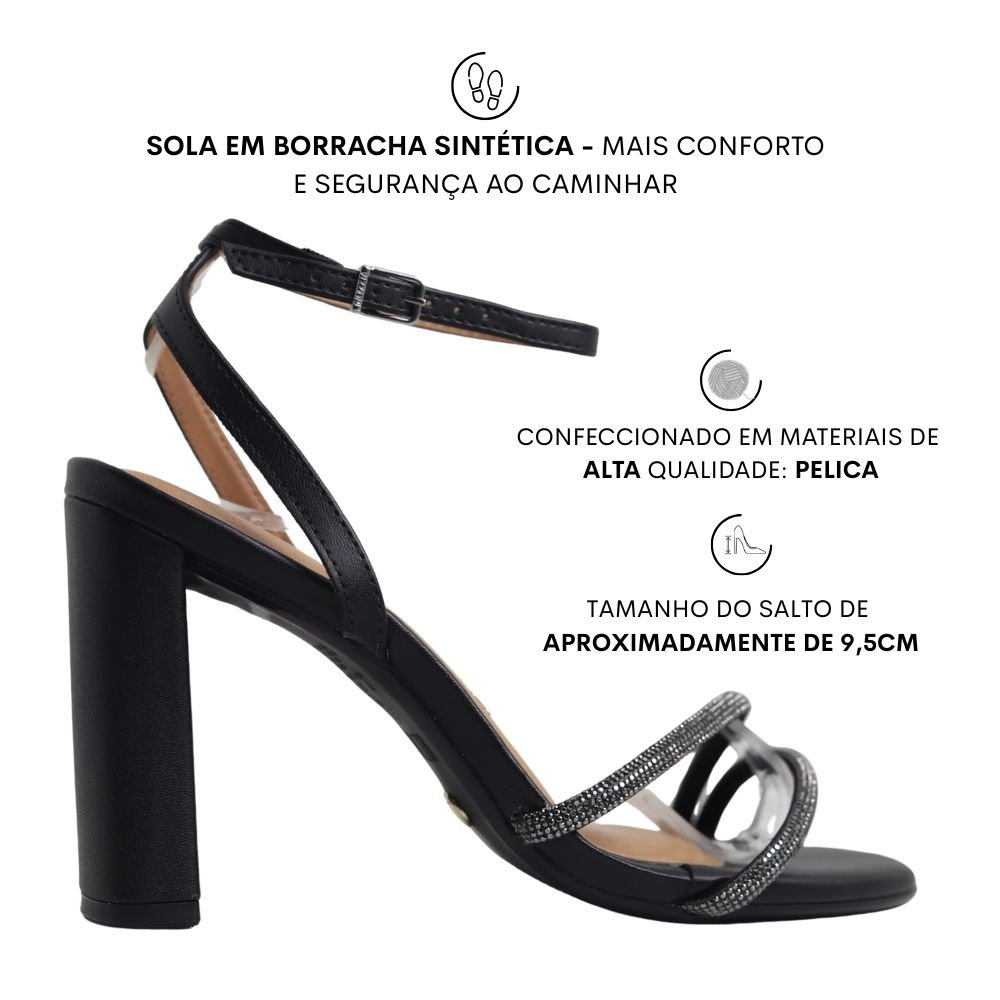 Sandália Feminina Salto Médio Grosso Conforto Vizzano 6550103 Preto 2