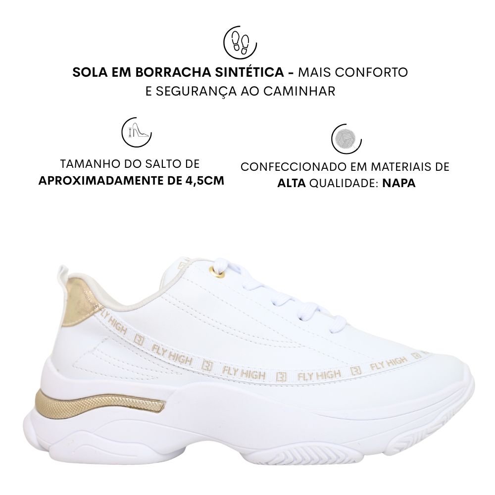 Tênis Feminino Ramarim Chunky Sneaker Casual Flyeasy 25-74201 Branco/Dourado 2