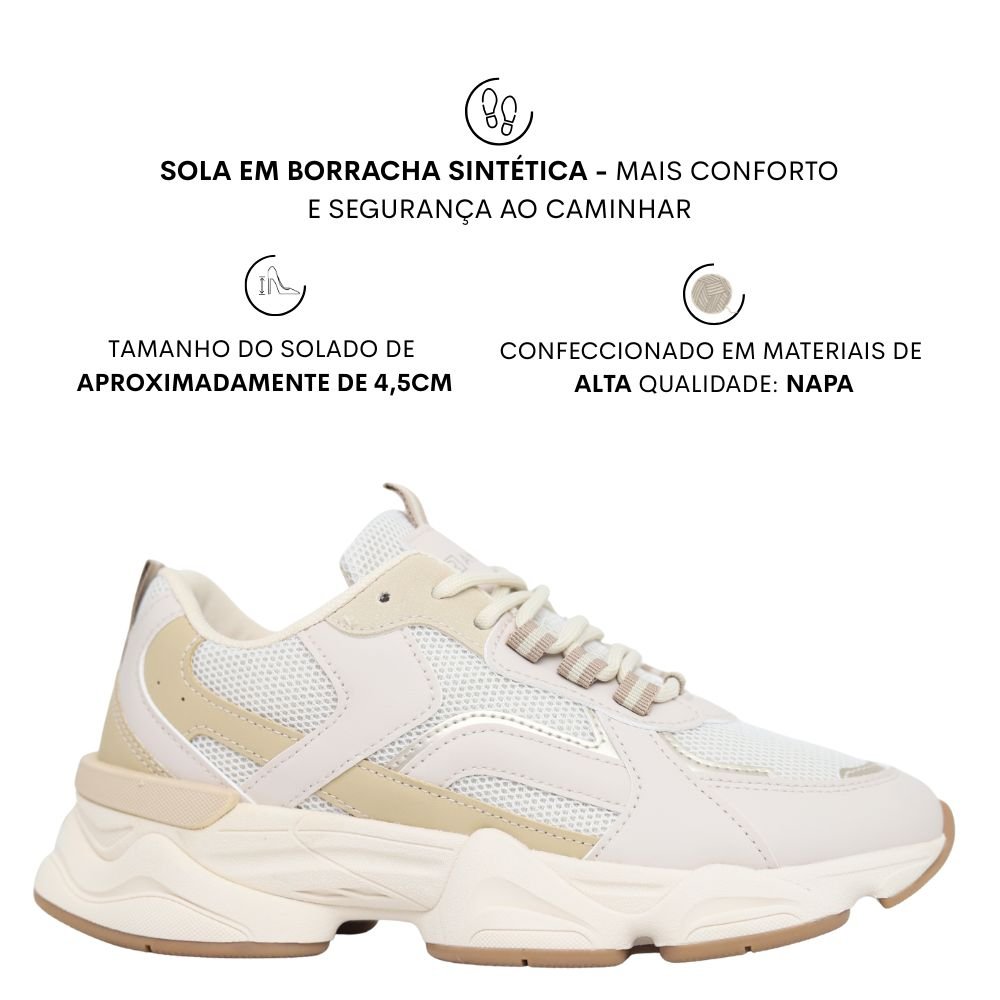 Tênis Ramarim Chunky Dad Sneaker Plataforma Casual 25-90132 Bege 2