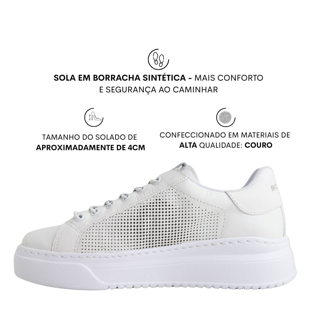 Tênis Feminino Flatform Alto Couro Bottero Conforto 365107 Branco 3