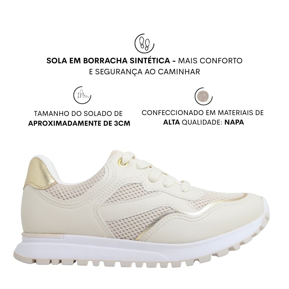 Tênis Vizzano Feminino Estilo Jogging Casual Vizzano 1429107 Bege/Creme 2