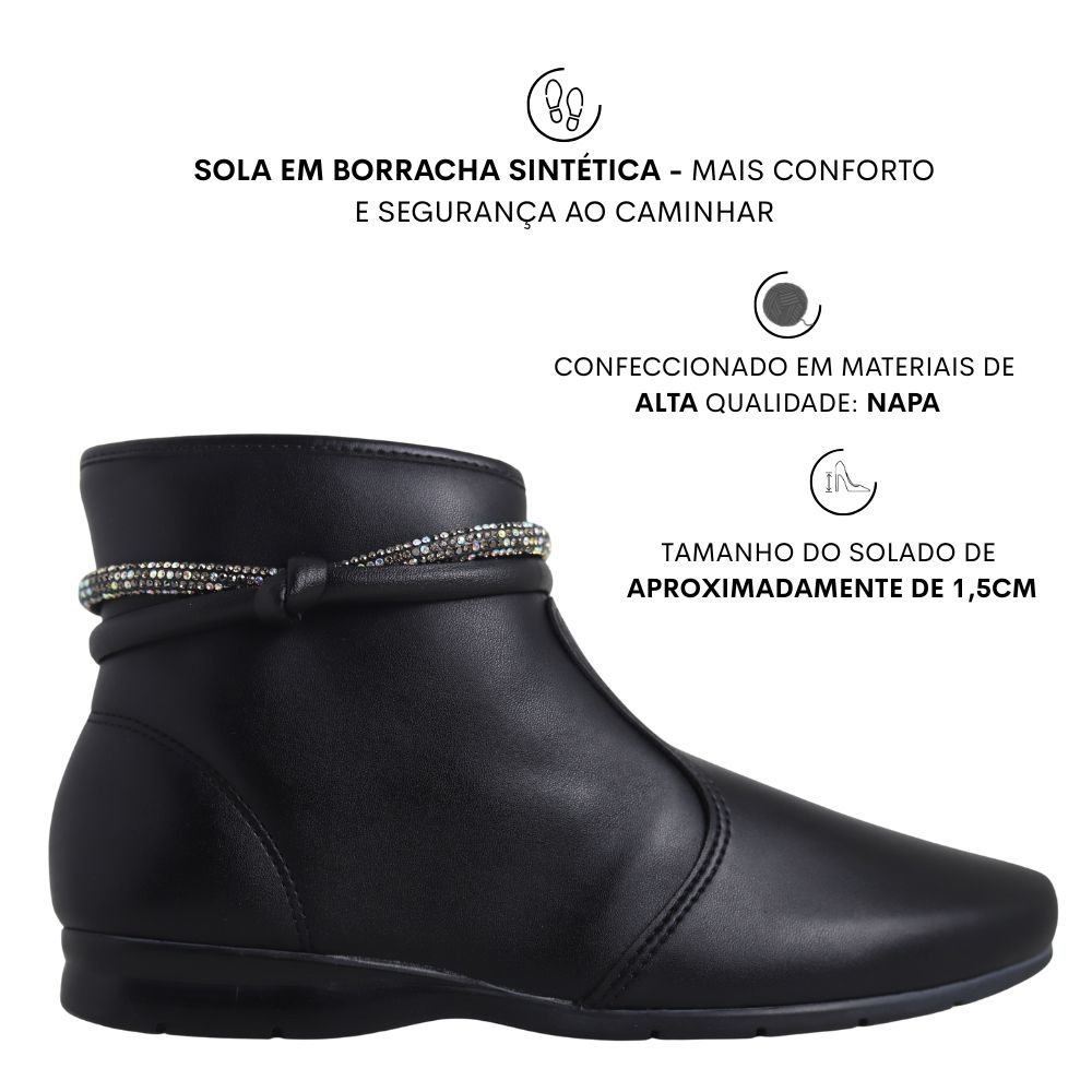 Bota Feminina Rasteira Cano Curto Conforto Beira Rio 9084104 Preto 2