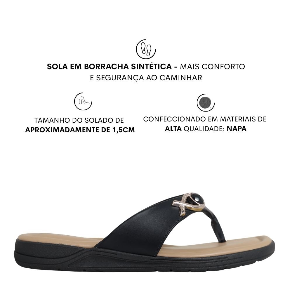Sandália Rasteira Feminina Conforto Leve Comfortflex 2580401 Preto 2