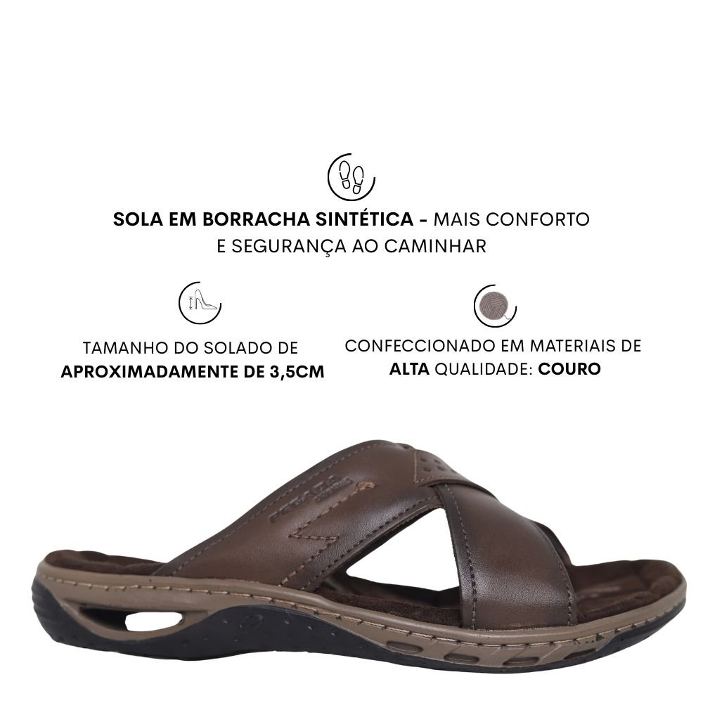 Chinelo Masculino Ortopédico Couro Confortável Pegada 131661 Café 2