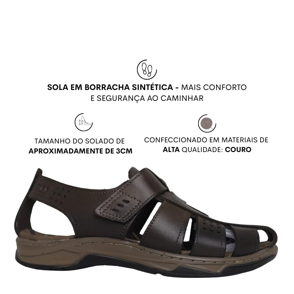 Papete Masculino Ortopedica Fechada Couro Pegada 132255 Café 2