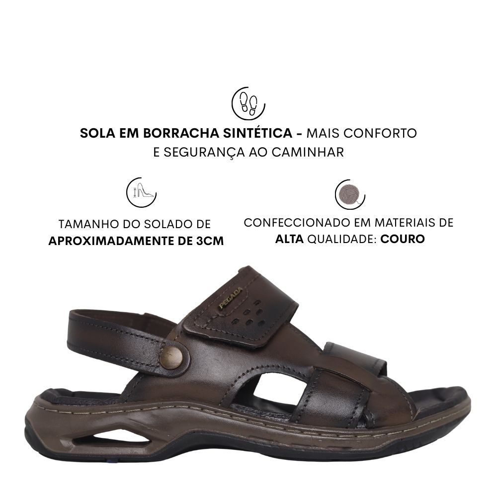 Sandália Masculina Amortech Conforto Couro Pegada 133234 Marrom 2