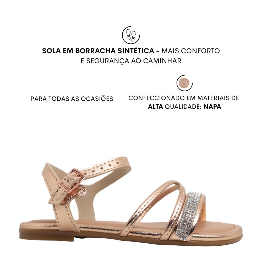 Sandália Infantil Menina Molekinha Strass Estilosa Leve Dourado 2