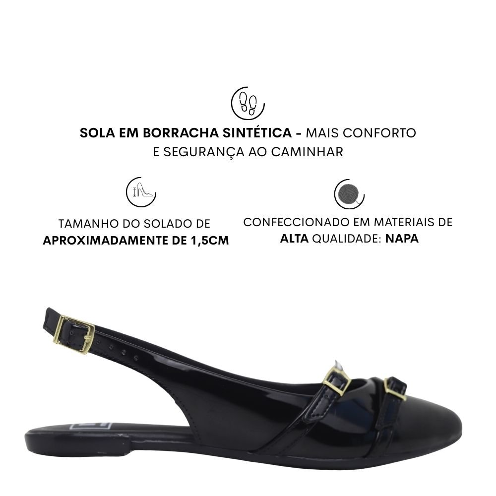Sapatilha Casual Slingback Fivela Feminina Moleca 5444.332 Preto 2