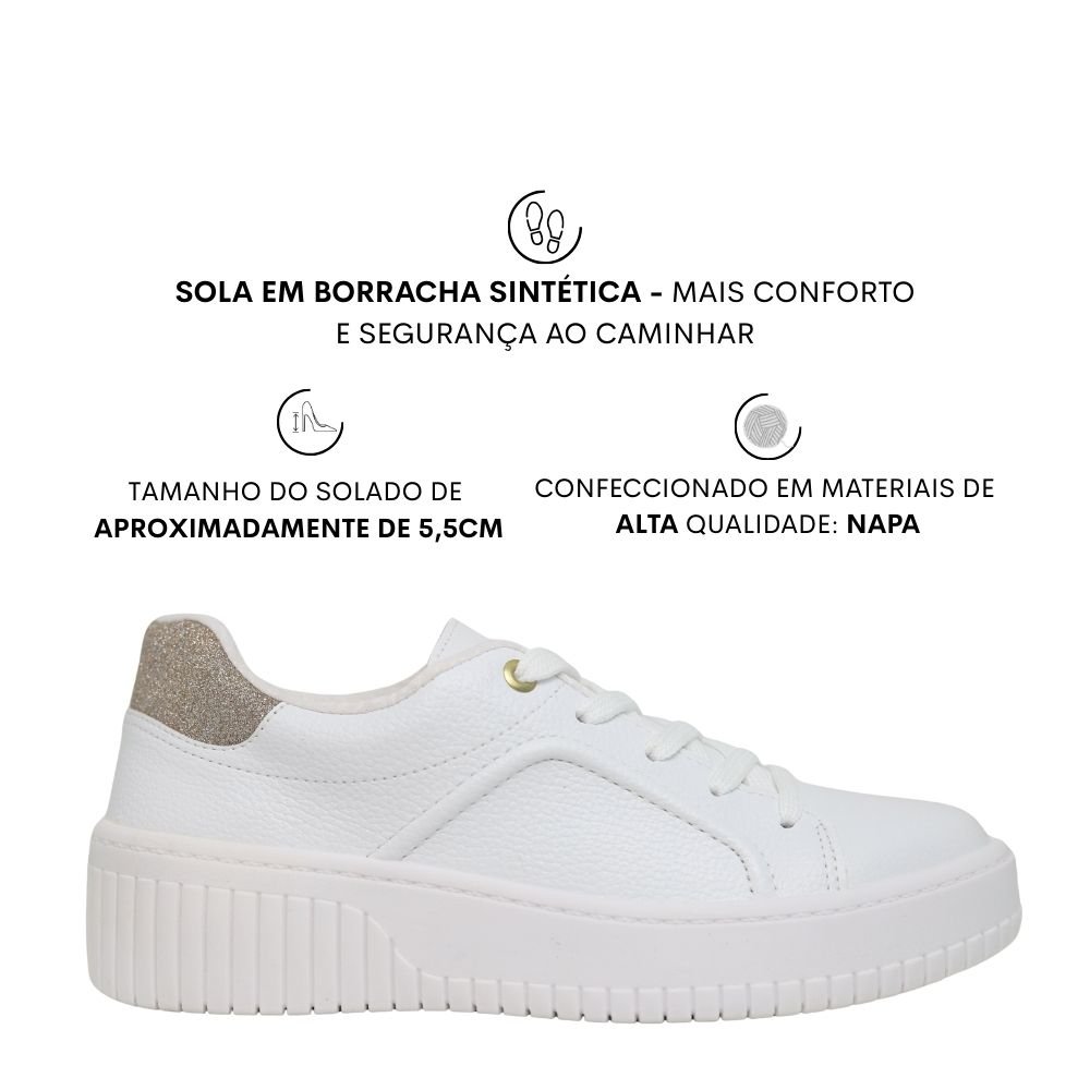 Tênis Feminino Flatform Conforto Glitter Beira Rio 4316.104 Branco 2