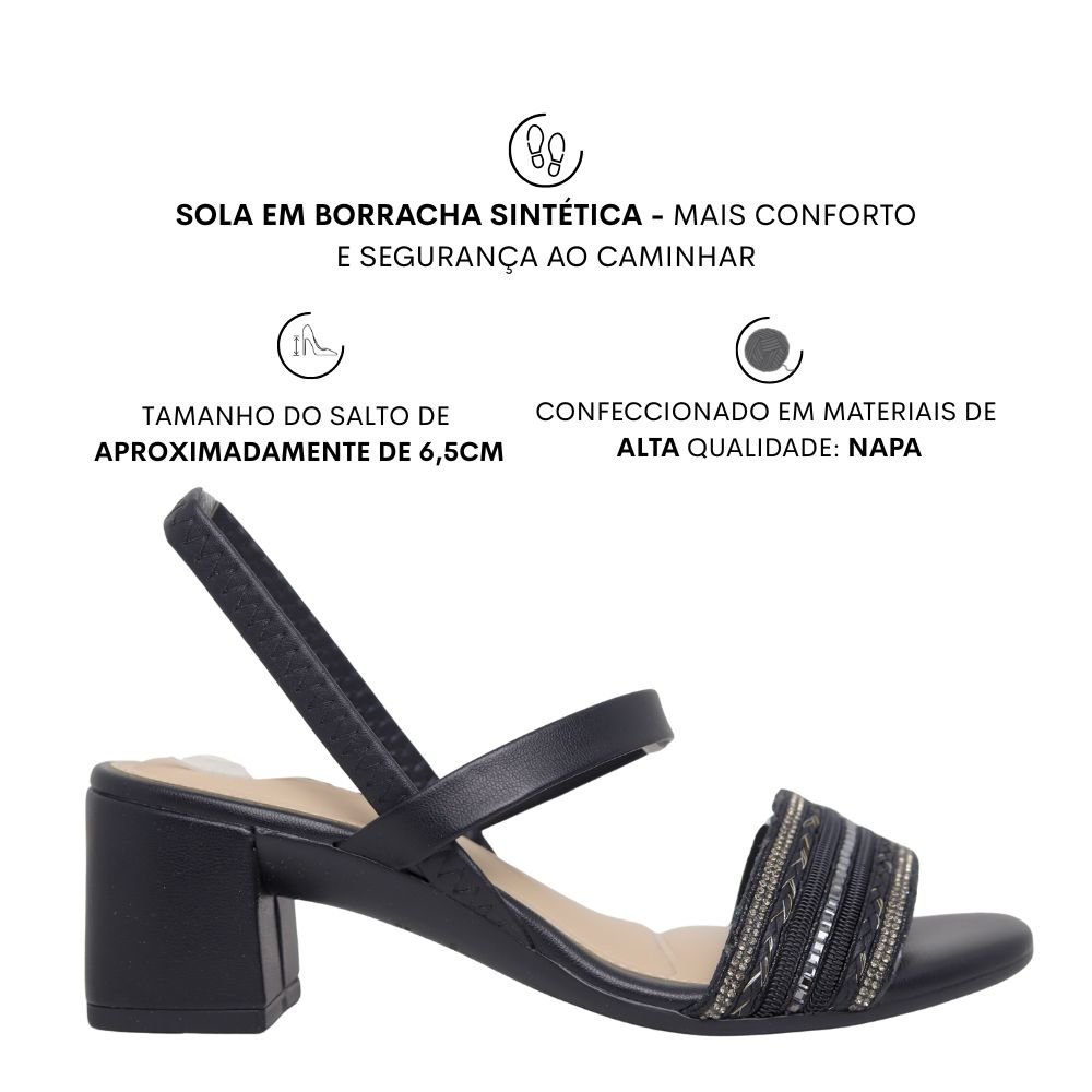 Sandália Feminina Salto Bloco Calce Fácil Moleca 5496.114 Preto 2