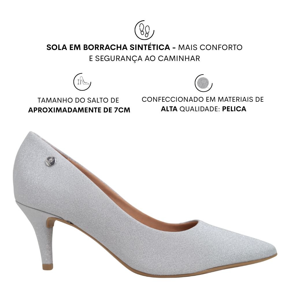 Sapato Feminino Scarpin Salto Baixo Vizzano Glitter 1185.702 Prata 2