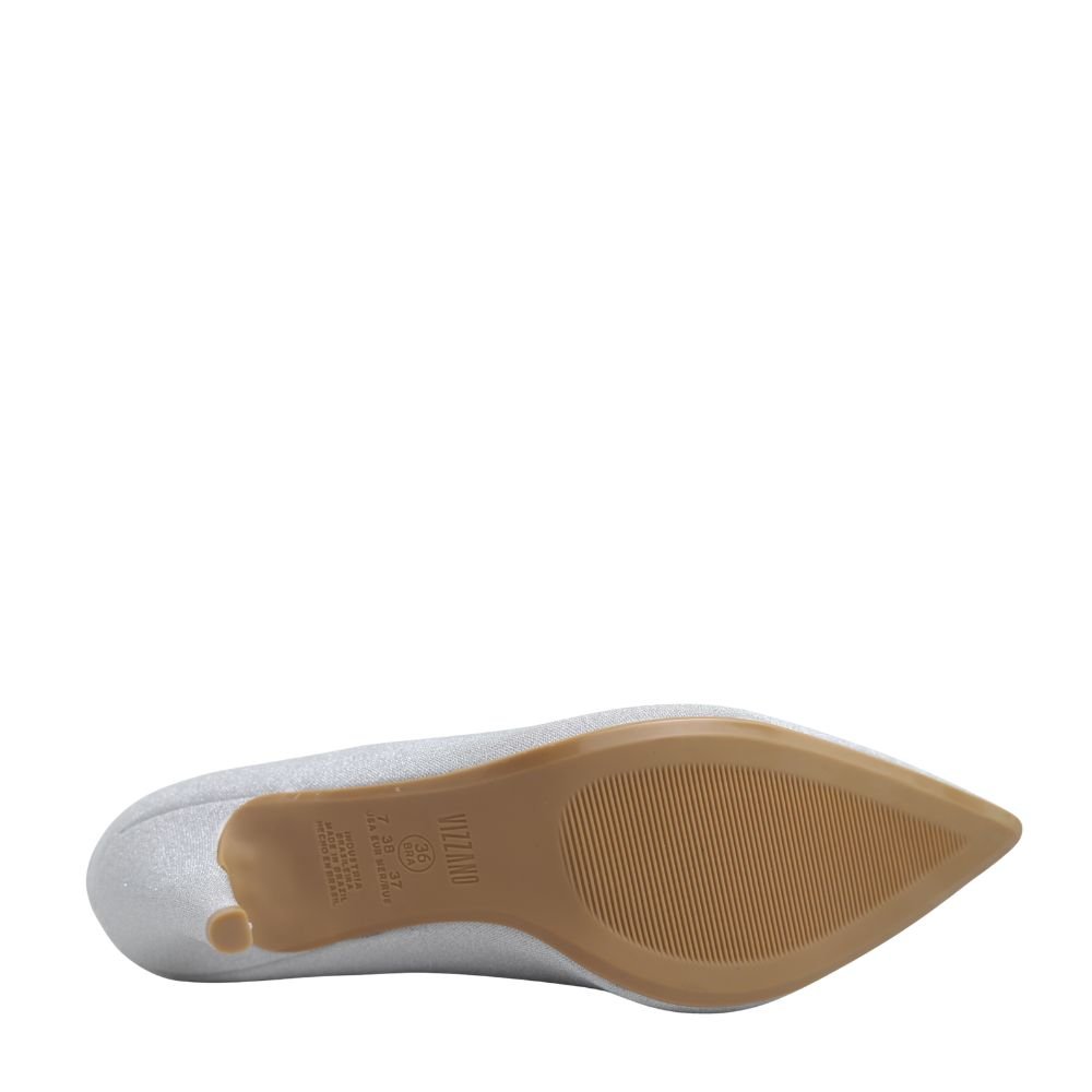 Sapato Feminino Scarpin Salto Baixo Vizzano Glitter 1185.702 Prata 5