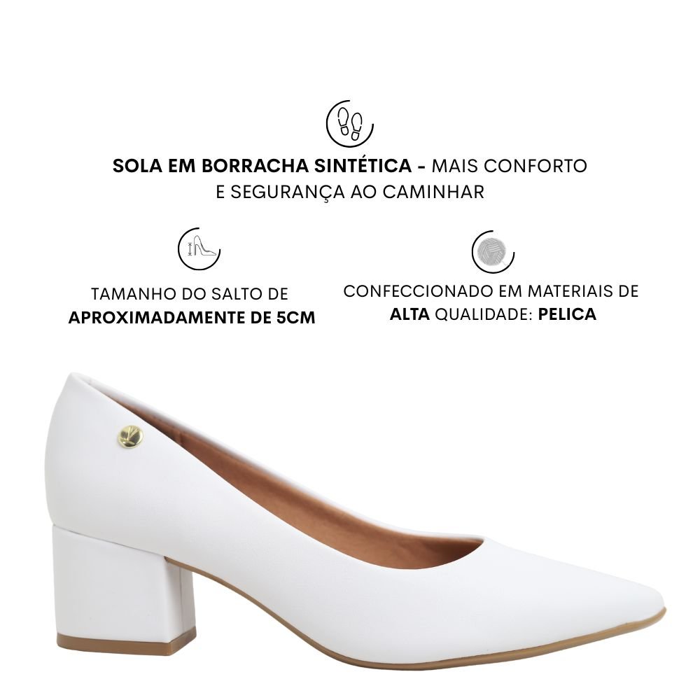Sapato Feminino Salto Baixo Grosso Bico Fino Vizzano 1220.315 Branco 2