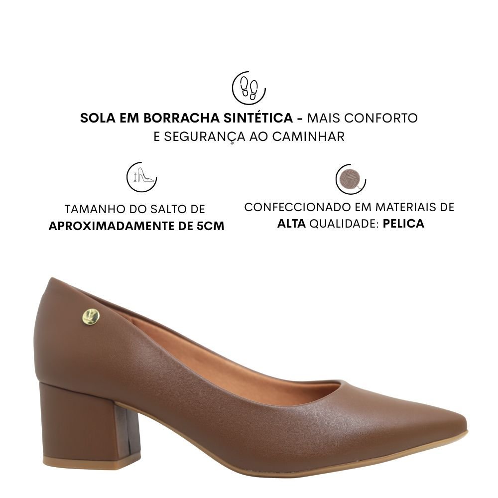 Sapato Feminino Salto Baixo Grosso Bico Fino Vizzano 1220.315 Marrom 2