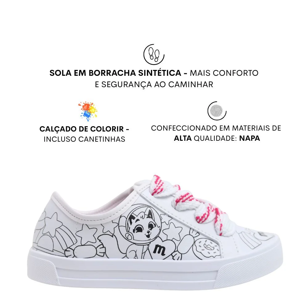 Tenis Infantil Menina Personalizar Colorir Molekinha 2593100 Branco 2