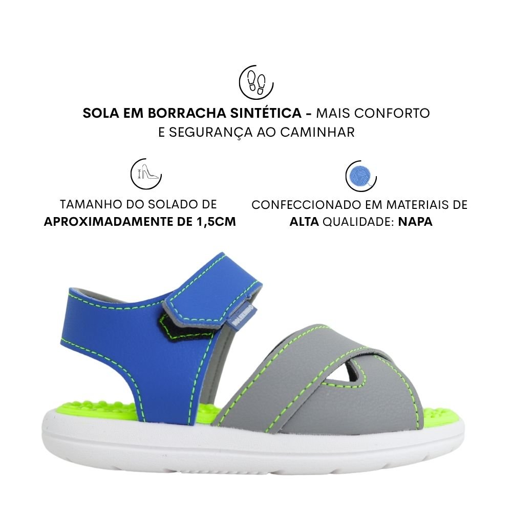Papete Sandália Infantil Molekinho Menino Conforto 2619.217 Cinza/Azul 2