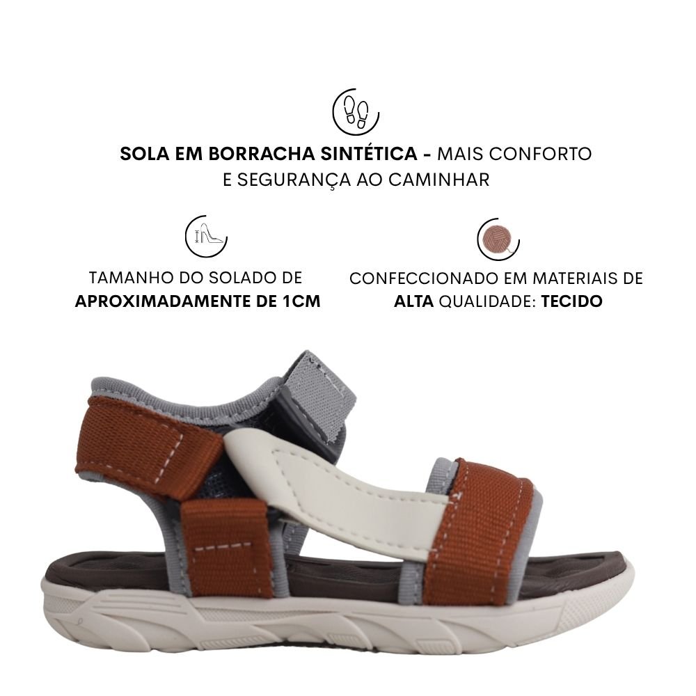 Sandália Papete Molekinho Velcro Ajuste Confortável 2135.170 Marrrom/Cinza 2
