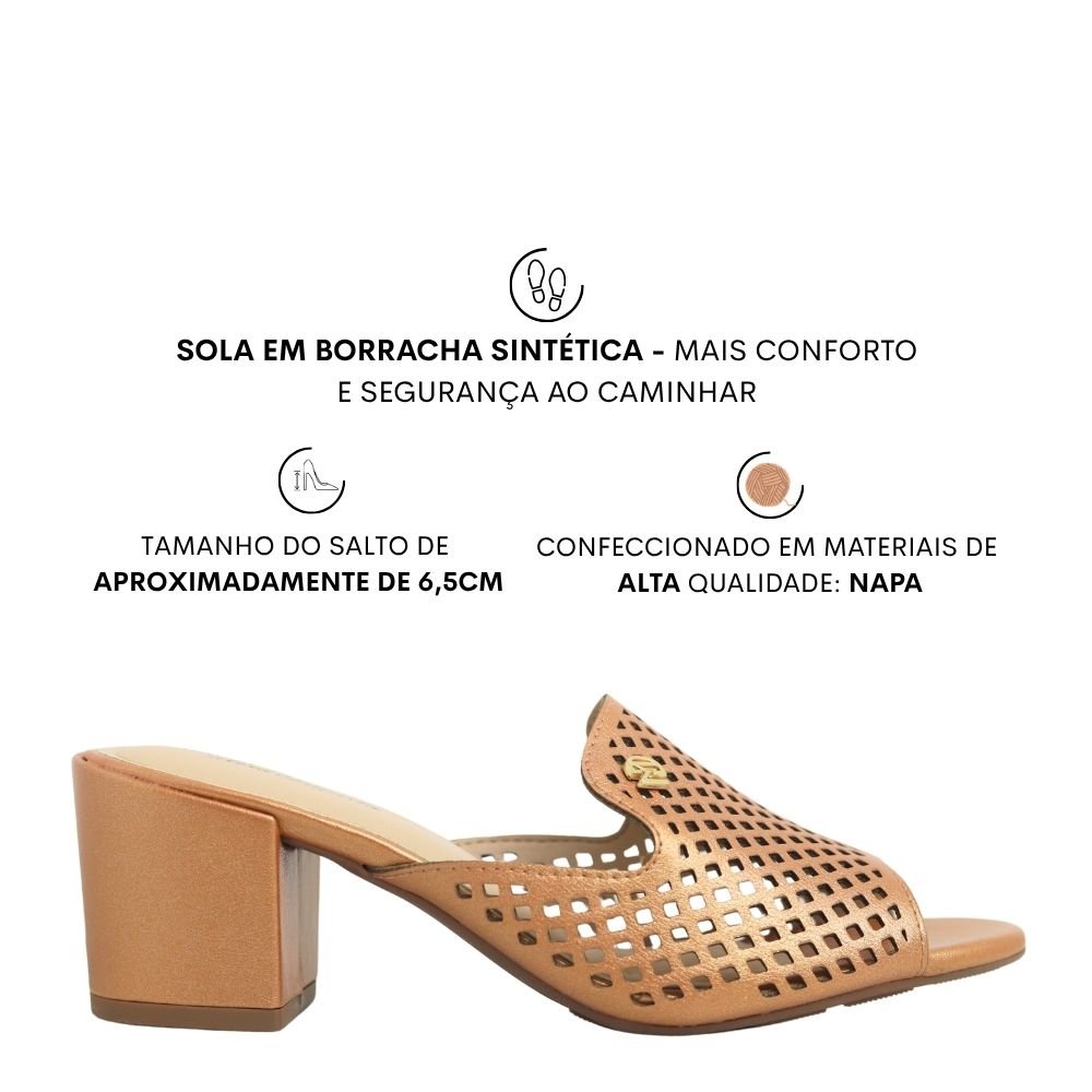 Tamanco Feminino Modare Salto Baixo Grosso Conforto 7109.475 Dourado 2