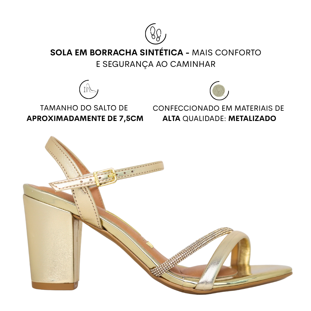 Sandália Feminina Salto Grosso Strass Vizzano 6262.1034 Dourado 2