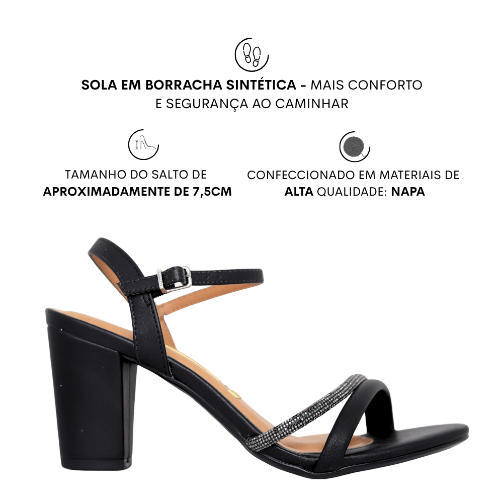 Sandália Feminina Salto Grosso Strass Vizzano 6262.1034 Preto 2