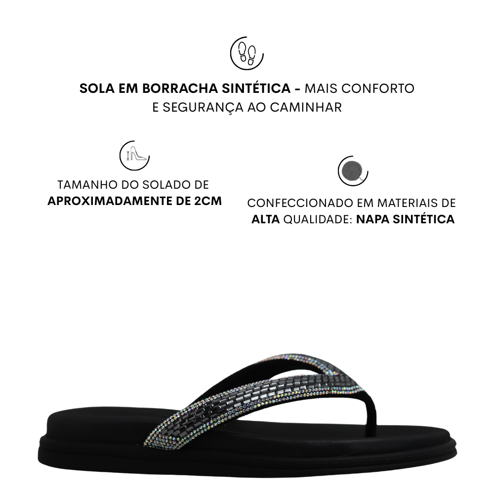 Chinelo Casual Feminino Brilho Conforto Beira Rio 8513.112 Preto 2