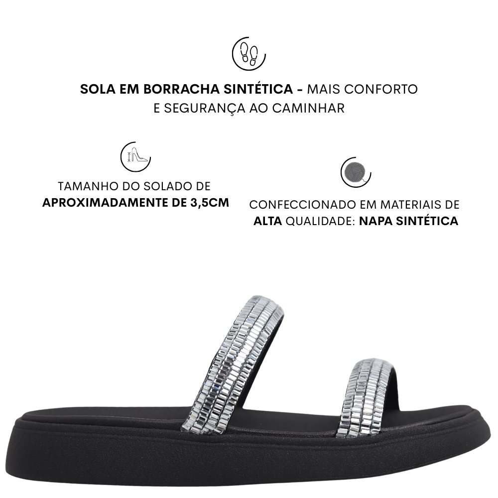 Chinelo Papete Feminino Casual Tiras Brilho Moleca 5469.142 Preto 2