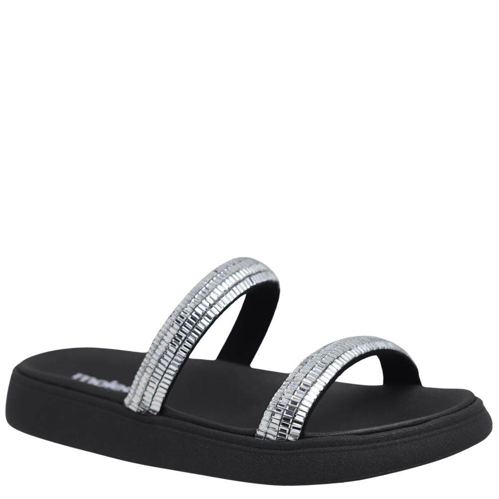 Chinelo Papete Feminino Casual Tiras Brilho Moleca 5469.142 Preto 4