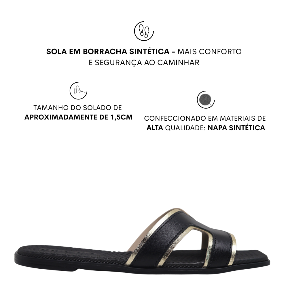 Chinelo Rasteira Slide Casual Leve Feminino Moleca 5558.101 Preto 2