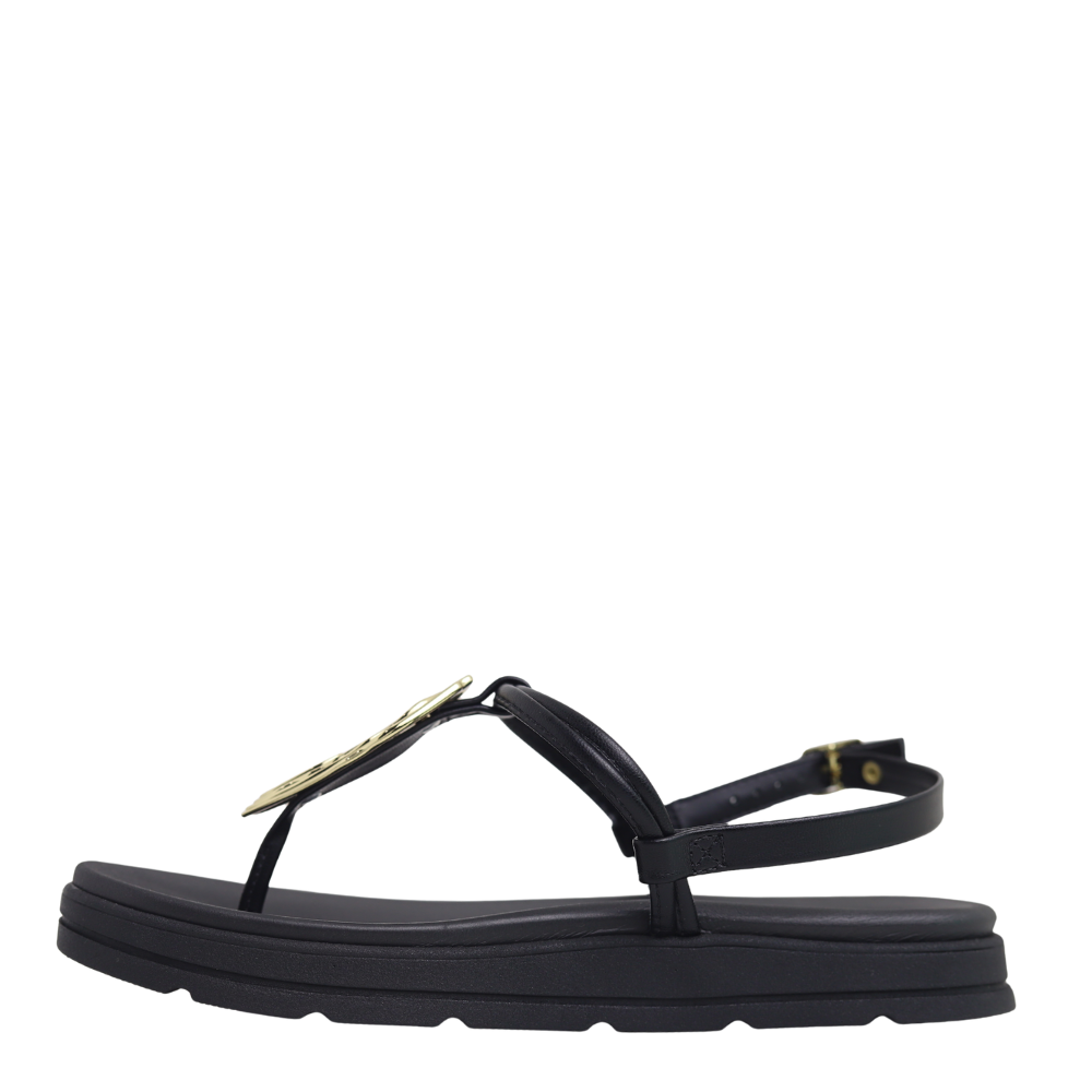 Sandália Flatform Detalhe Dourado Feminino Moleca 5490.122 Preto 3