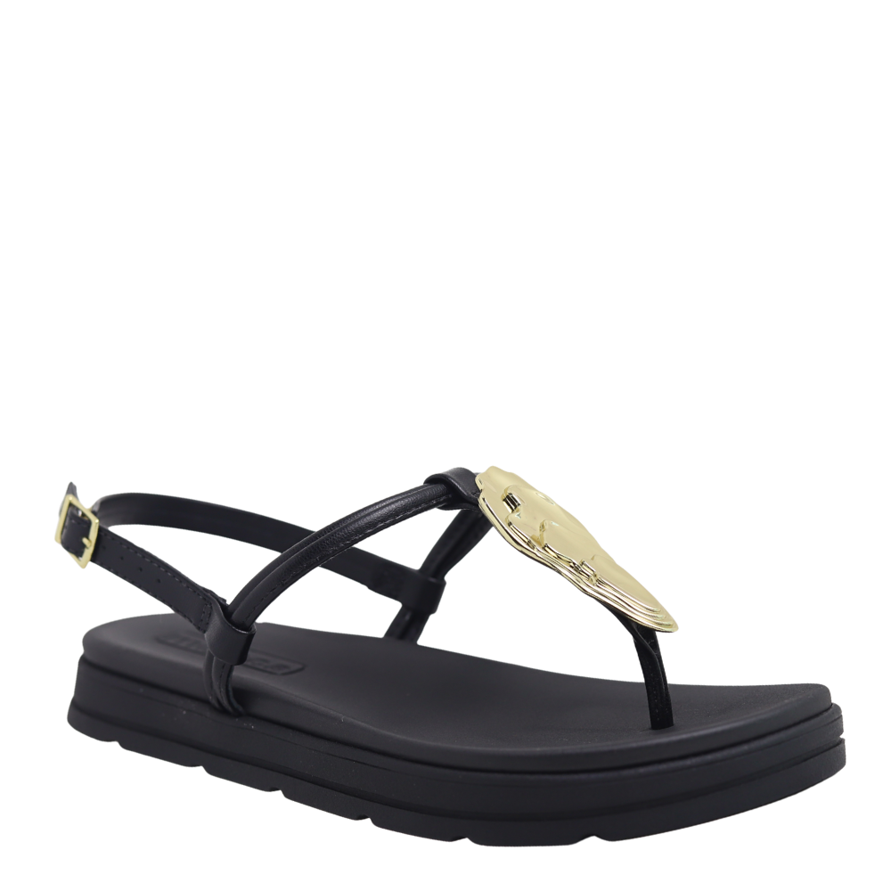 Sandália Flatform Detalhe Dourado Feminino Moleca 5490.122 Preto 4