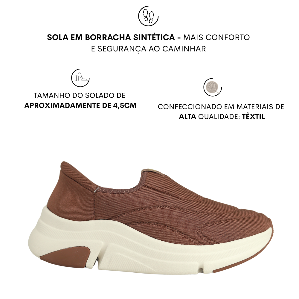 Tênis Feminino Slip On Calce Fácil Leve Ortopedico Modare Marrom 2