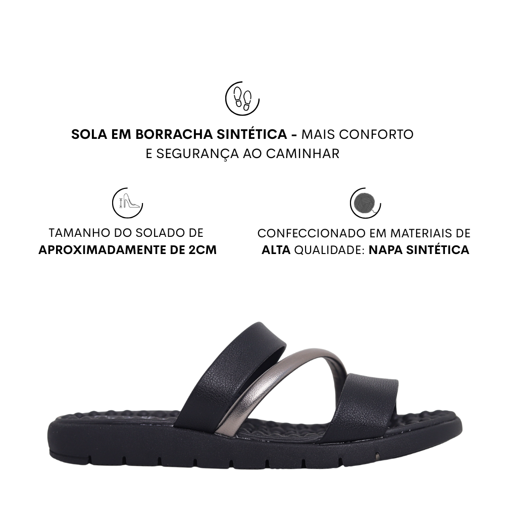 Sandália Feminina Elástico Brilho Conforti Modare 7162.332 Preto 2