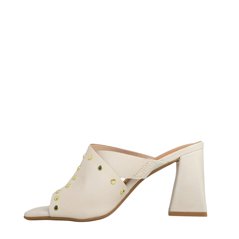 Sandália Feminino Tamanco Salto Bloco Tachas Vizzano 6464149 Bege 3