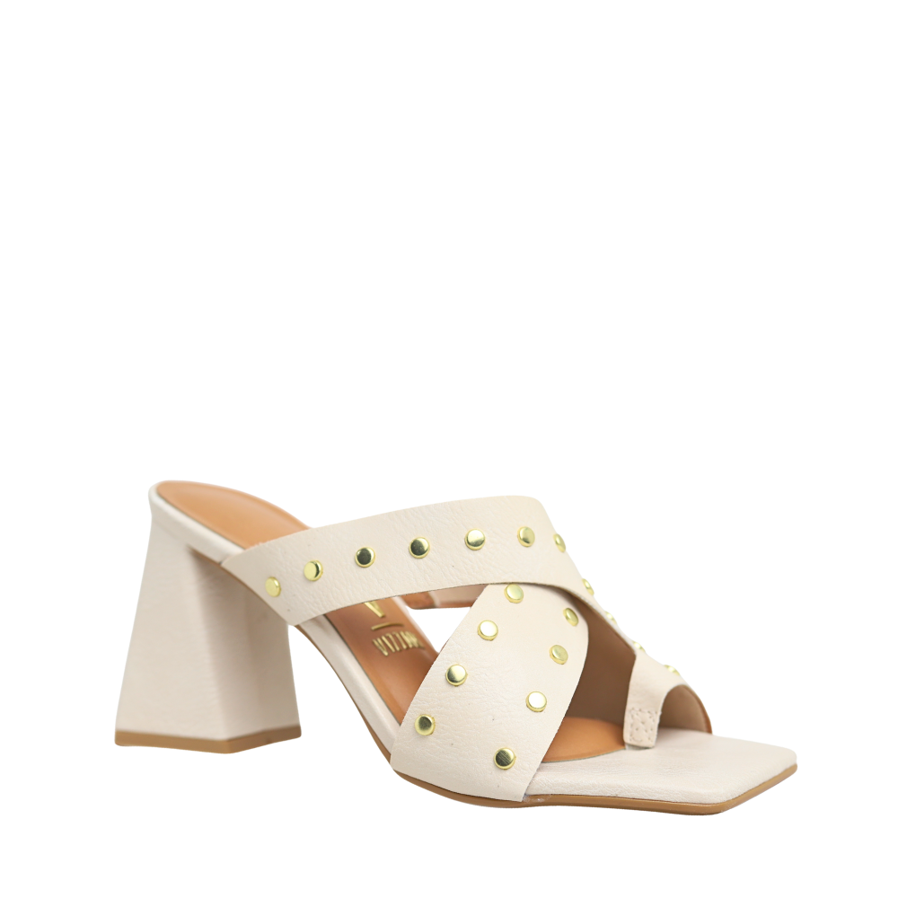 Sandália Feminino Tamanco Salto Bloco Tachas Vizzano 6464149 Bege 4