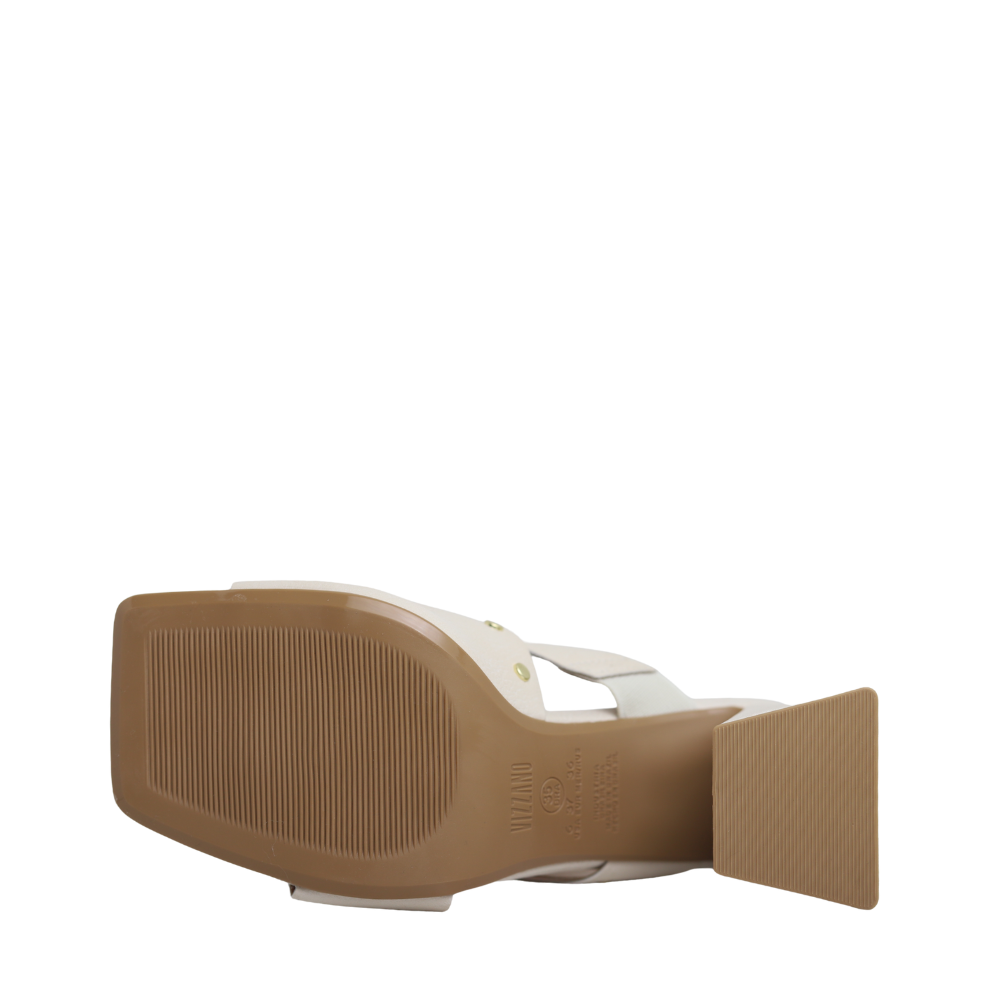 Sandália Feminino Tamanco Salto Bloco Tachas Vizzano 6464149 Bege 5