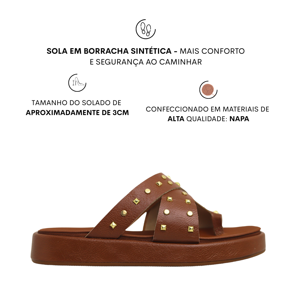 Sandália Papete Feminina Flatform Com Tachas Vizzano 6506130 Marrom 2