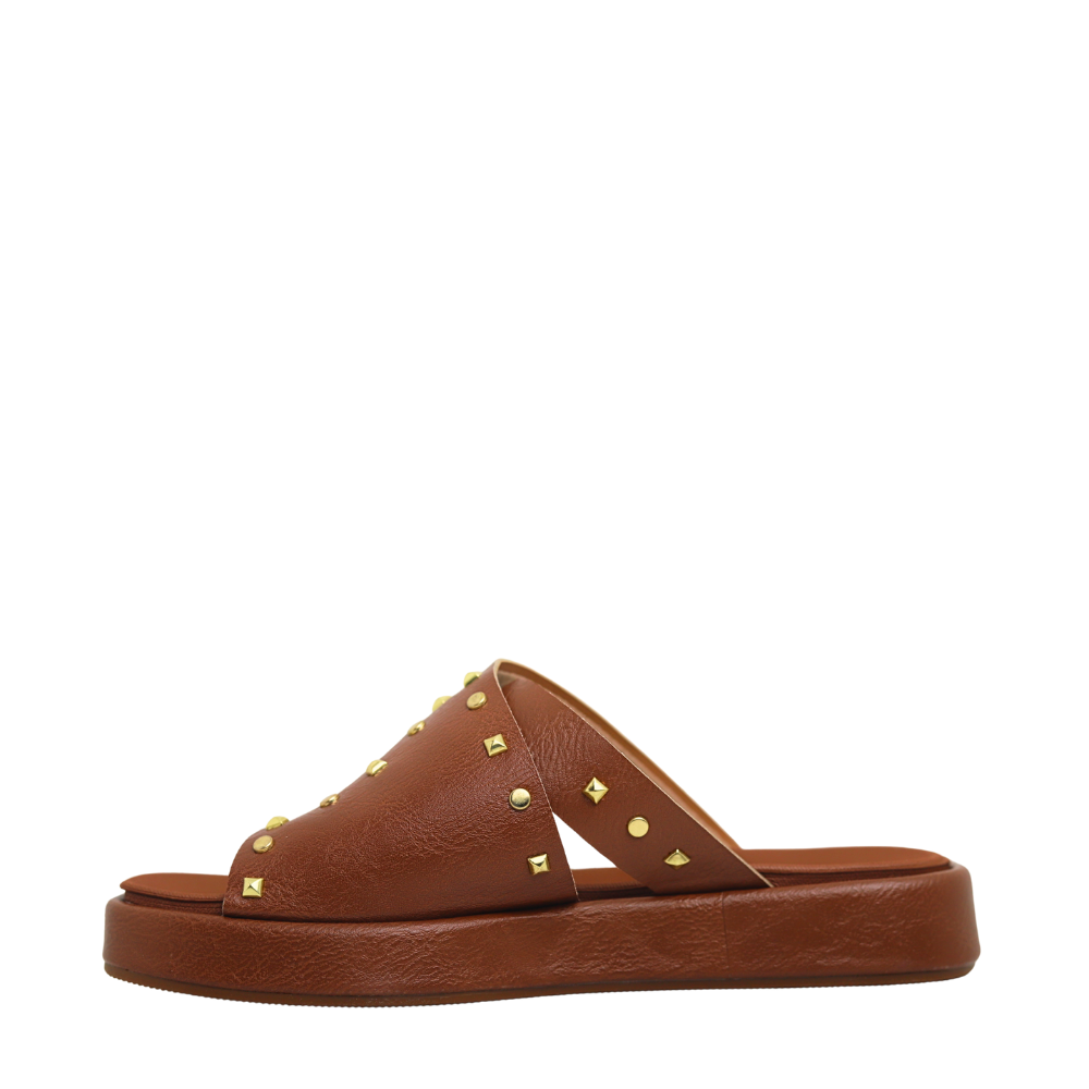 Sandália Papete Feminina Flatform Com Tachas Vizzano 6506130 Marrom 3