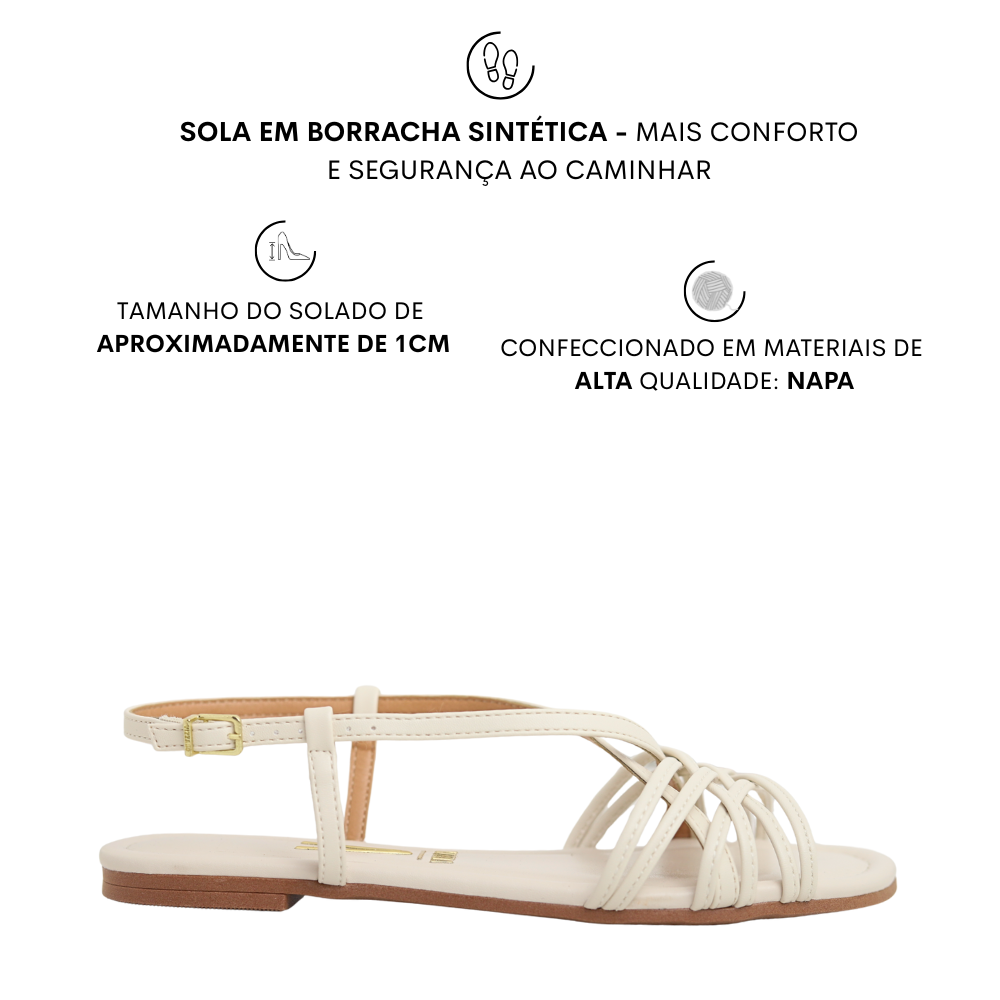 Sandália Rasteira Feminina Tiras Cruzadas Vizzano 6235.1720 Off White 2