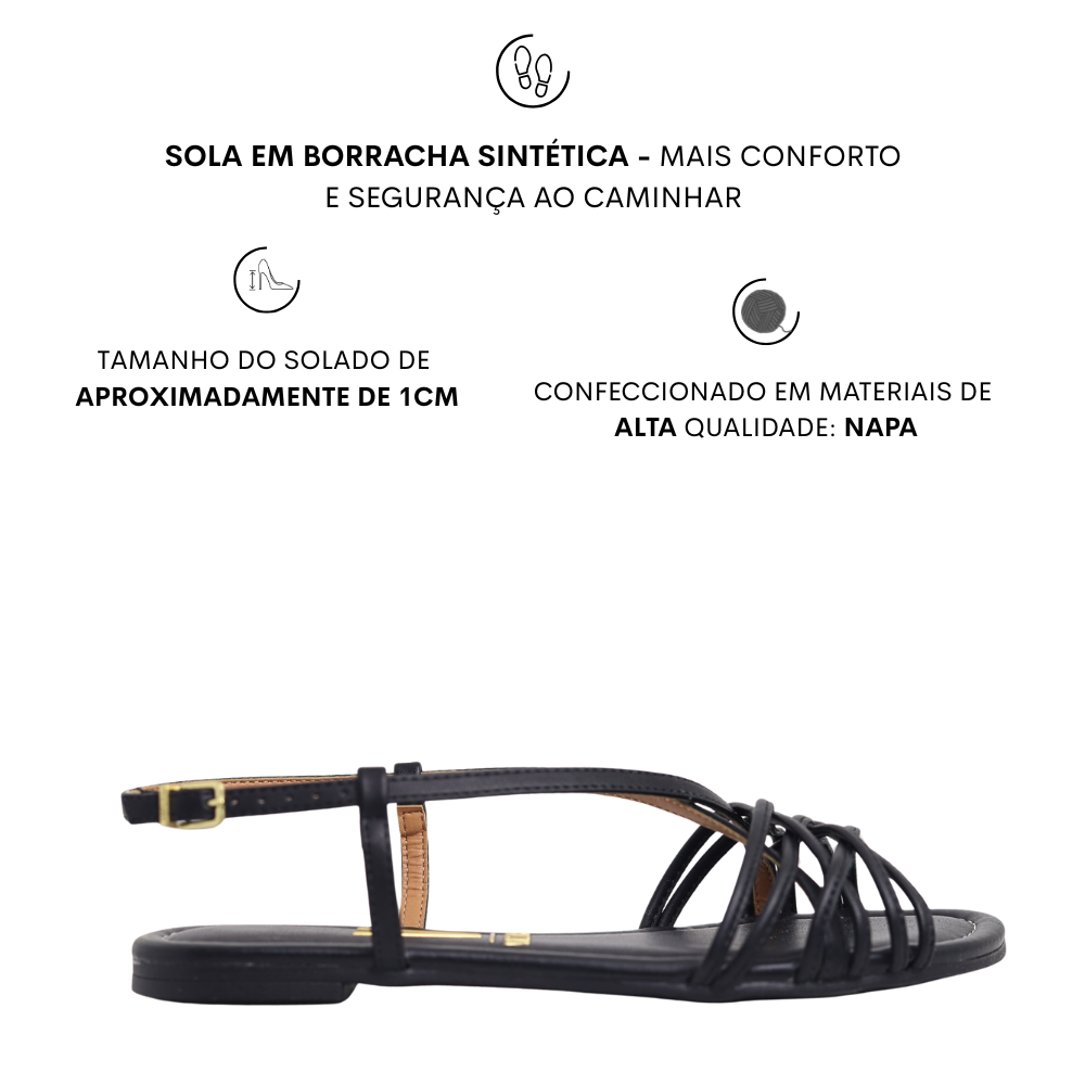 Sandália Rasteira Feminina Tiras Cruzadas Vizzano 6235.1720 Preto 2