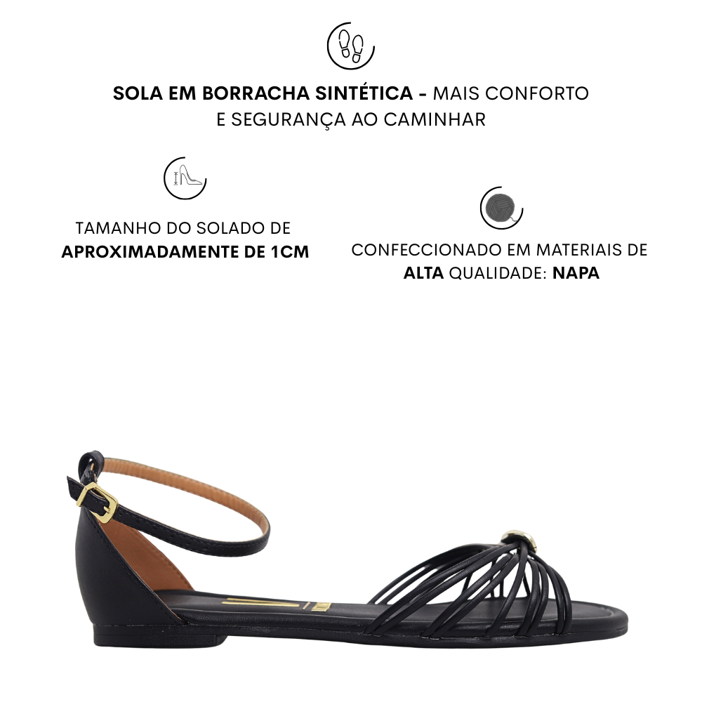 Sandália Rasteira Feminina Detalhe Dourado Vizzano 6235.1722 Preto 2