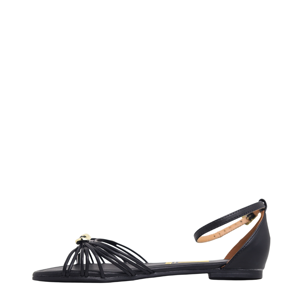 Sandália Rasteira Feminina Detalhe Dourado Vizzano 6235.1722 Preto 3