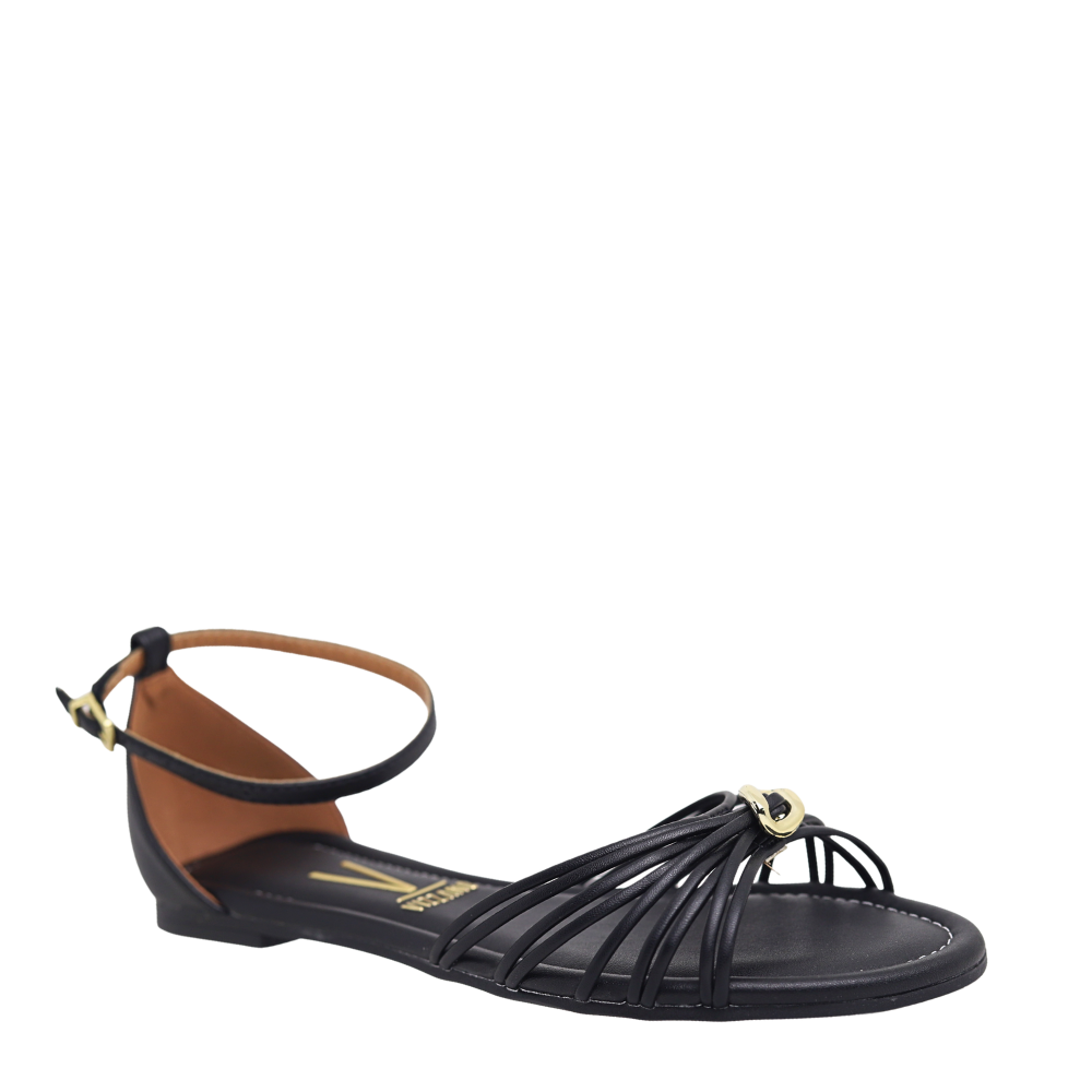 Sandália Rasteira Feminina Detalhe Dourado Vizzano 6235.1722 Preto 4