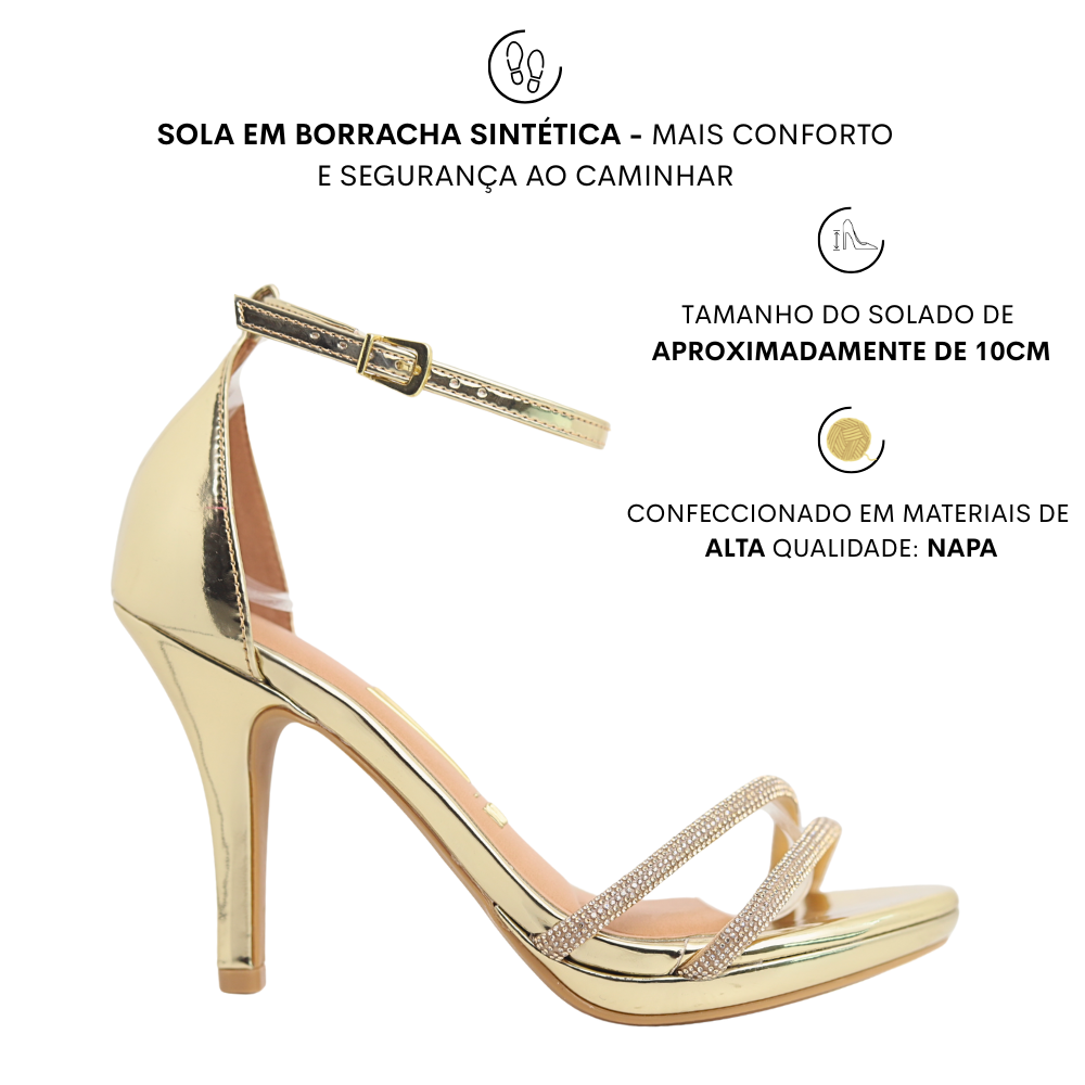 Sandália Feminina Tiras Strass Salto Fino Vizzano 6210.1063 Dourado 2