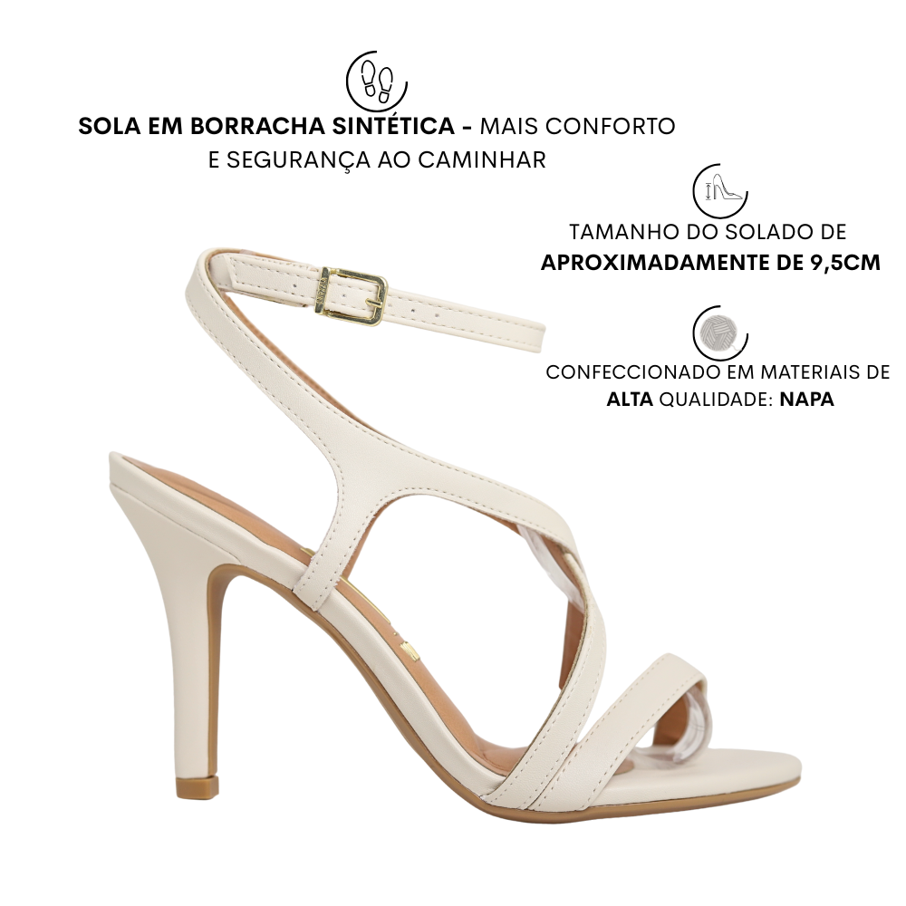 Sandália Feminina Casual Tiras Salto Fino Vizzano 6249.1016 Off White 2
