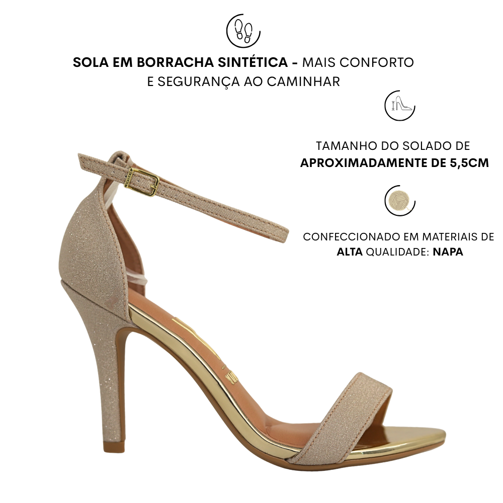 Sandália Social Feminino Casual Vizzano Salto Médio 6249.452 Dourado 2