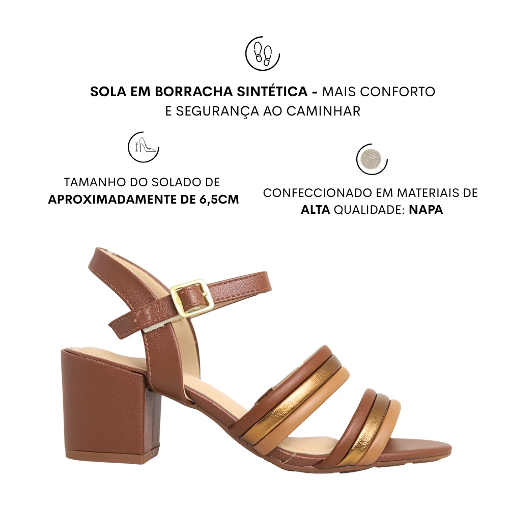 Sandália Feminina Casual Tiras Salto Bloco Modare 7109.486 Cobre 2