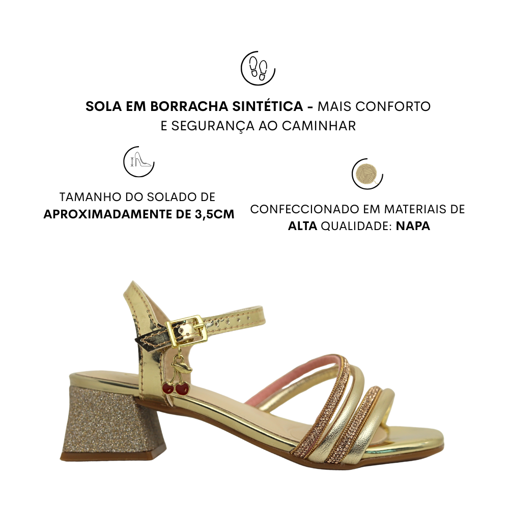 Sandália Infantil Menina Salto Bloco Strass Molekinha2347127 Dourado 2