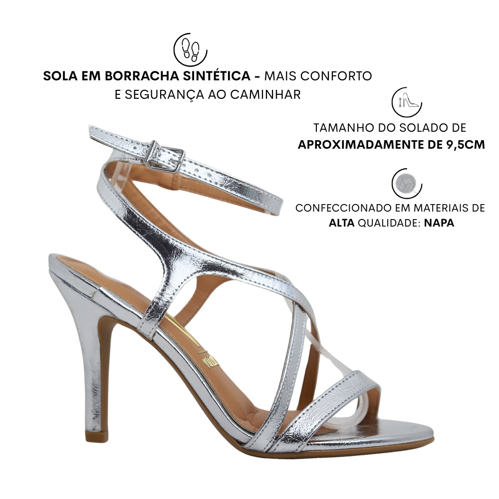 Sandália Feminina Metalizada Salto Fino Vizzano 6249.1116 Prata 2