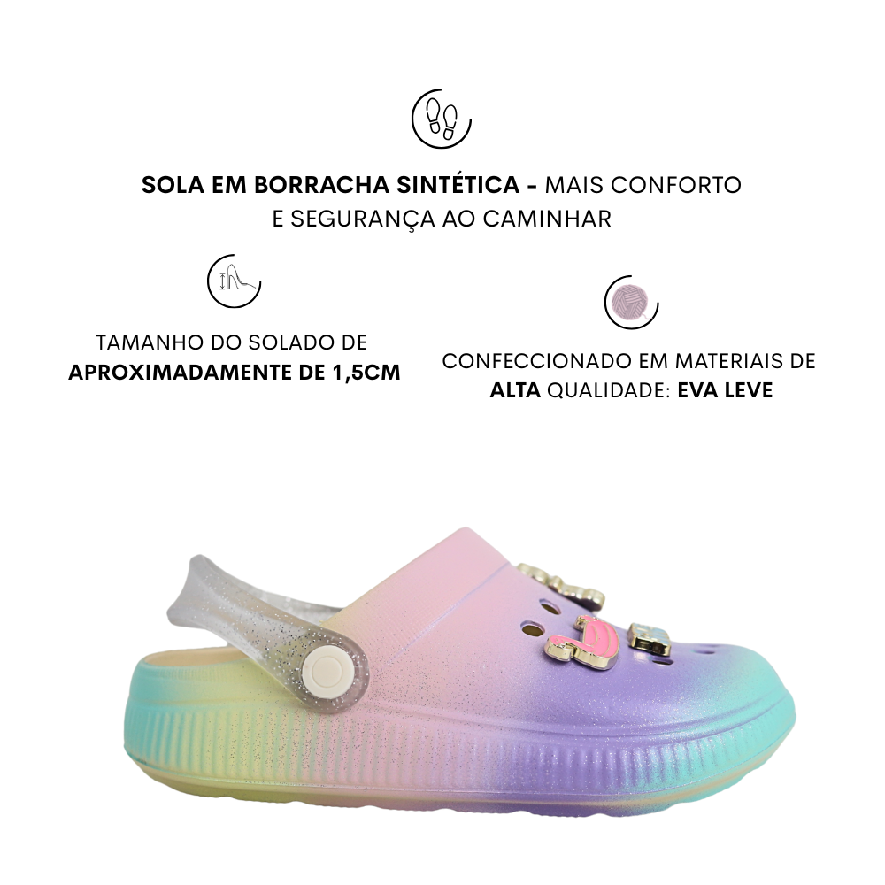 Sandália Babuche Menina Leve Glitter Pins Molekinha 2591.408