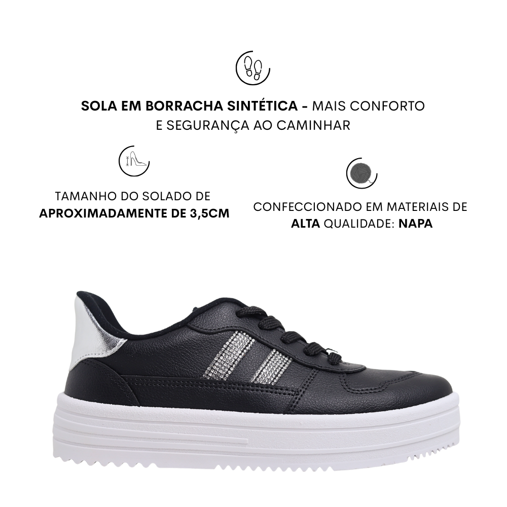 Tênis Flatform Tratorado Com Strass Feminino Moleca 5782.315 Preto 2